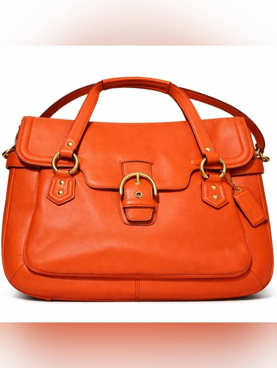 Coach Handbags - Coach Campbell Eva Flap Satchel Red Orange Leather Crossbody Shoulder Bag Gold